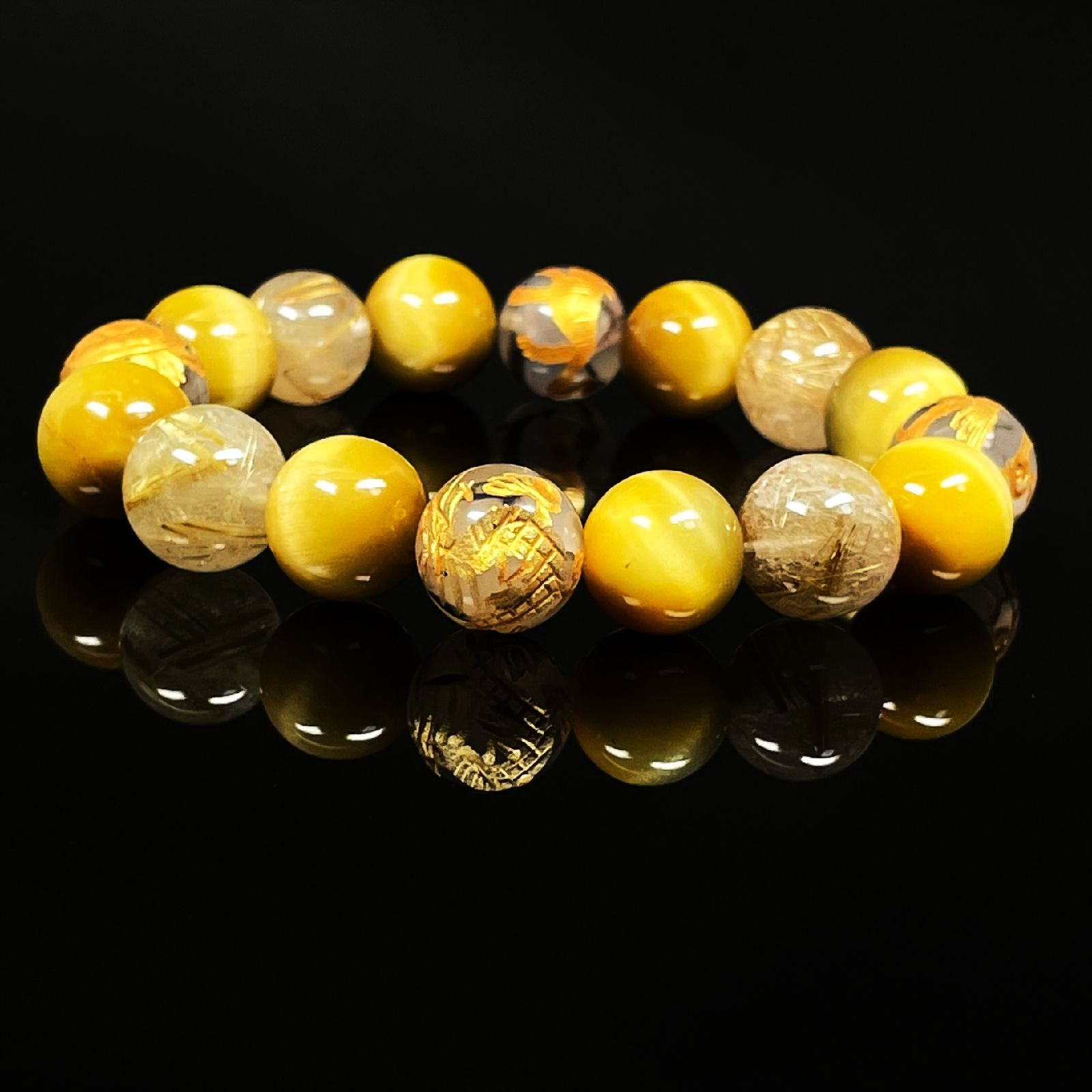 仕事運を高める数珠］12ミリ 金彫四神獣 ドラゴンアゲート ゴールデン