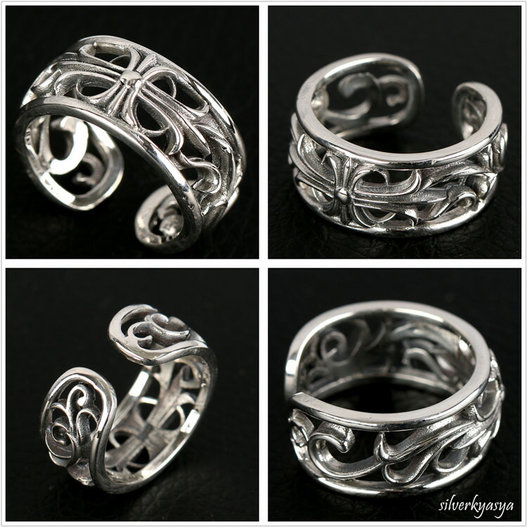 シルバー925素材 唐草透彫り フローラル クロスリング アラベスク