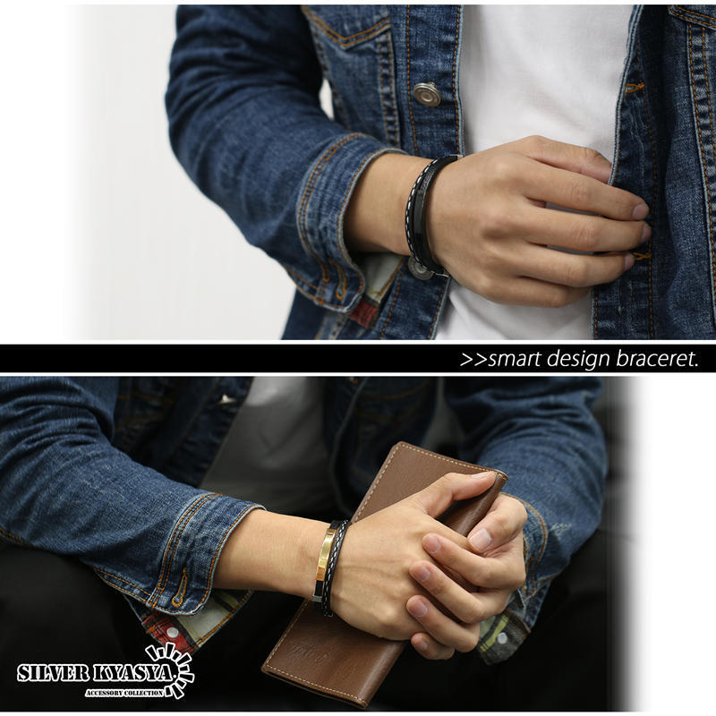 ステンレス レザーバングル PU合皮 ブレスレット リスト バンド 腕輪