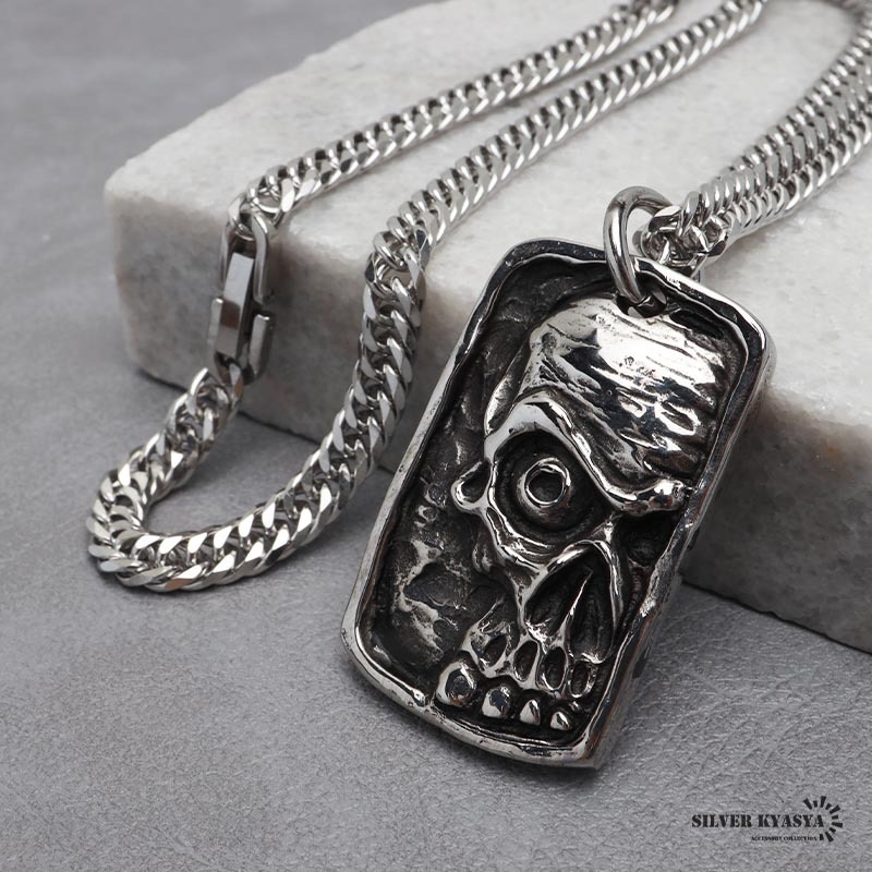 ステンレス ドッグタグネックレス スカルネックレス シルバー ダブル