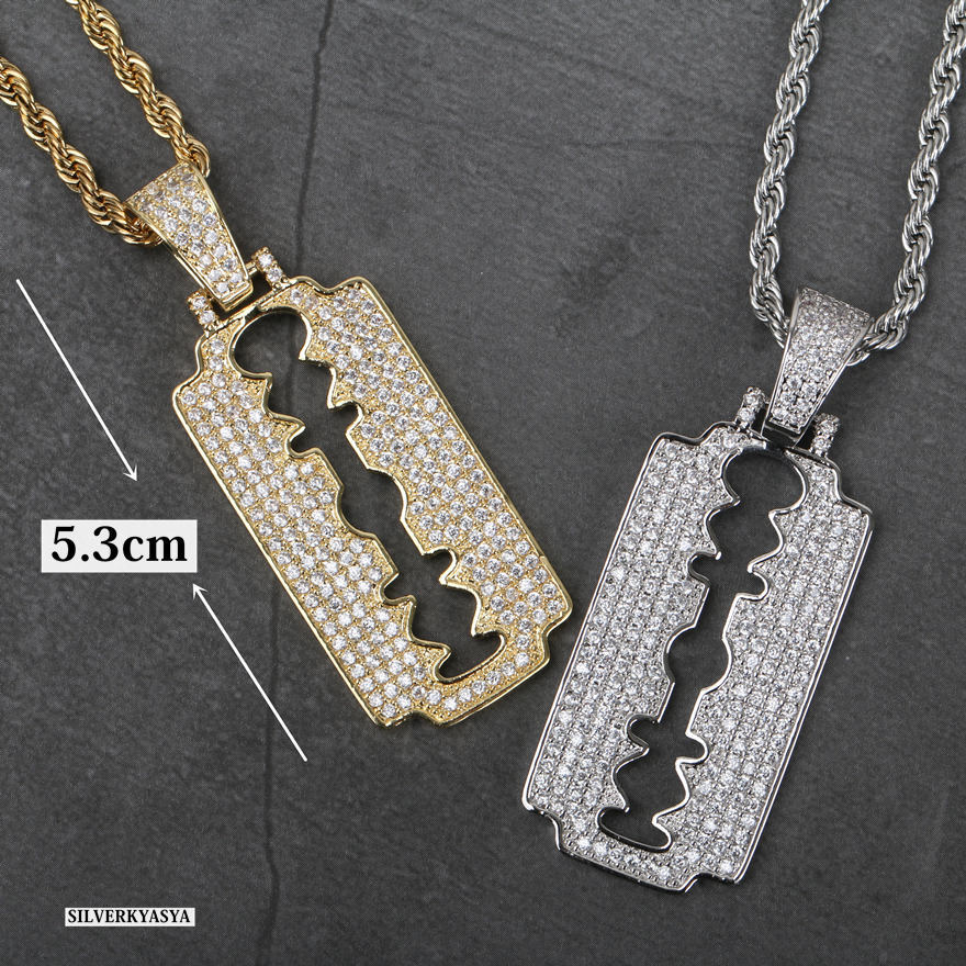 キラキラ カミソリ刃 ネックレス 18k gp 金 銀 ヒップホップジュエリー