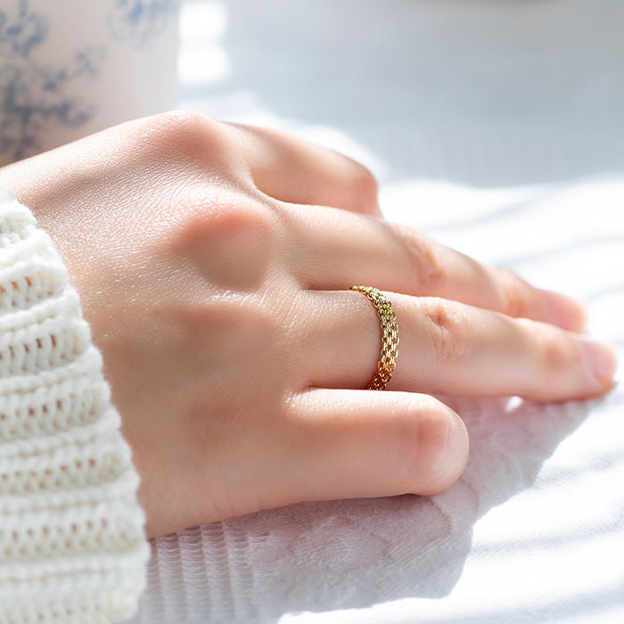 イタリー製 K18YG ビスマルク チェーンリング リング 指輪 18金 可愛い