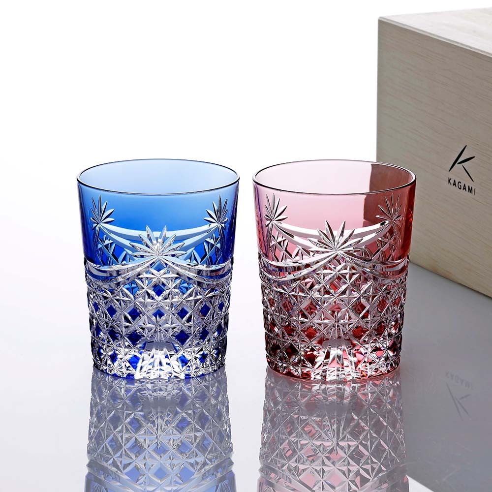 KAGAMI カガミクリスタル 江戸切子 ペア ロックグラス 幕襞に四角籠目