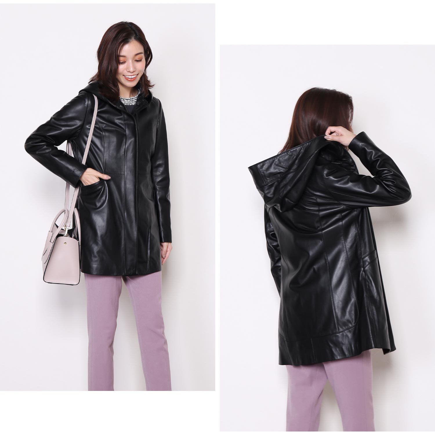 レザーコート レディース フード付き コート ジップアップ ファスナー