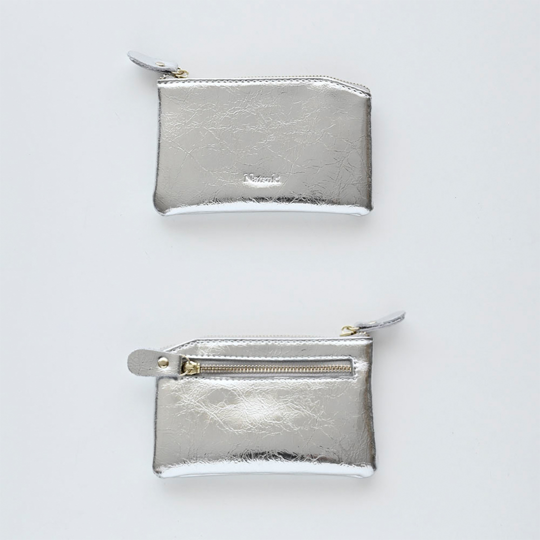 Wジッパー マルチケース B 名入れ 】 シルバー ポーチ コインケース
