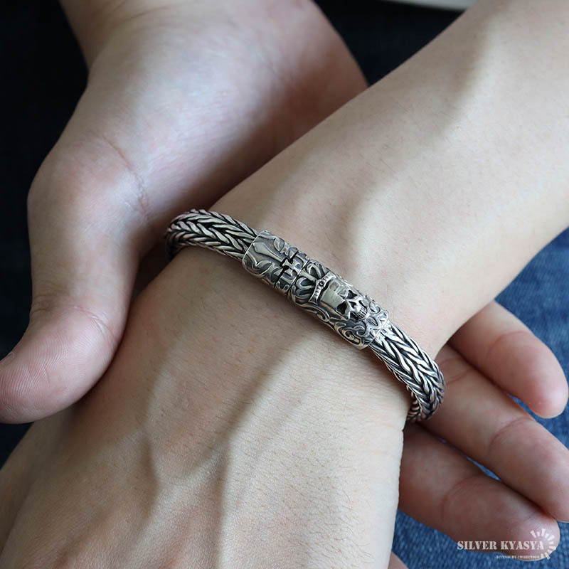 シルバー925 スカルブレスレット メンズ チェーンブレスレット 重厚