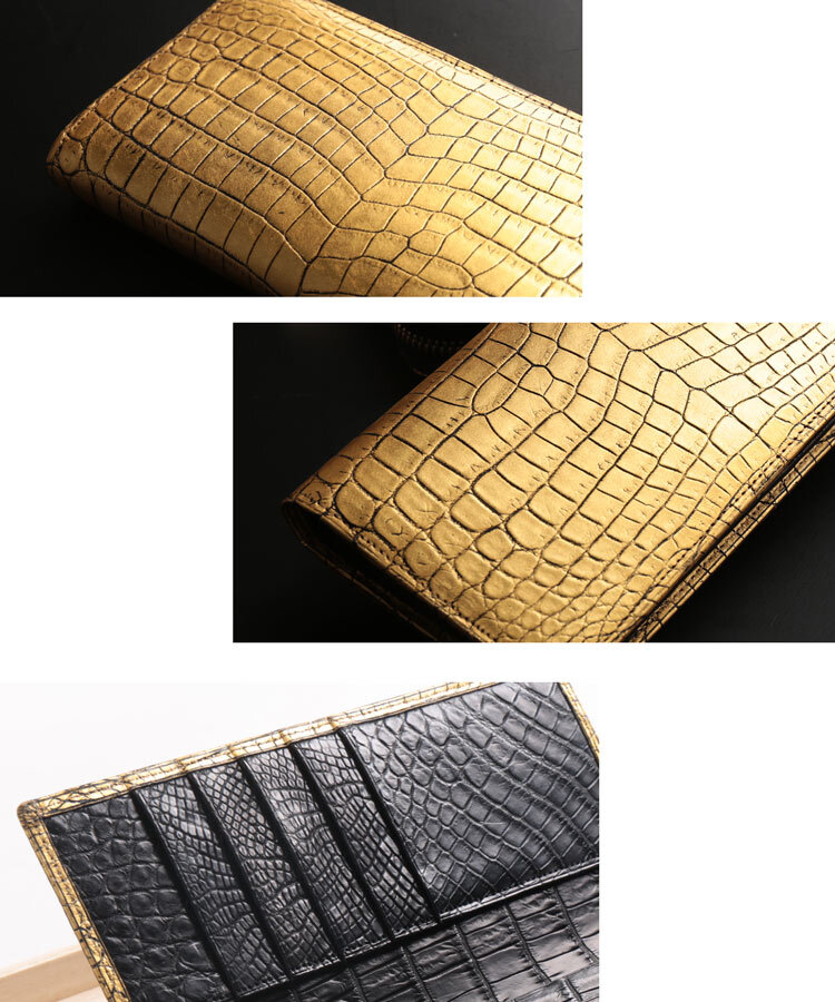 クロコダイル 長財布 メンズ 金箔 KAZARIHAKU 日本製 無双 金色 財布
