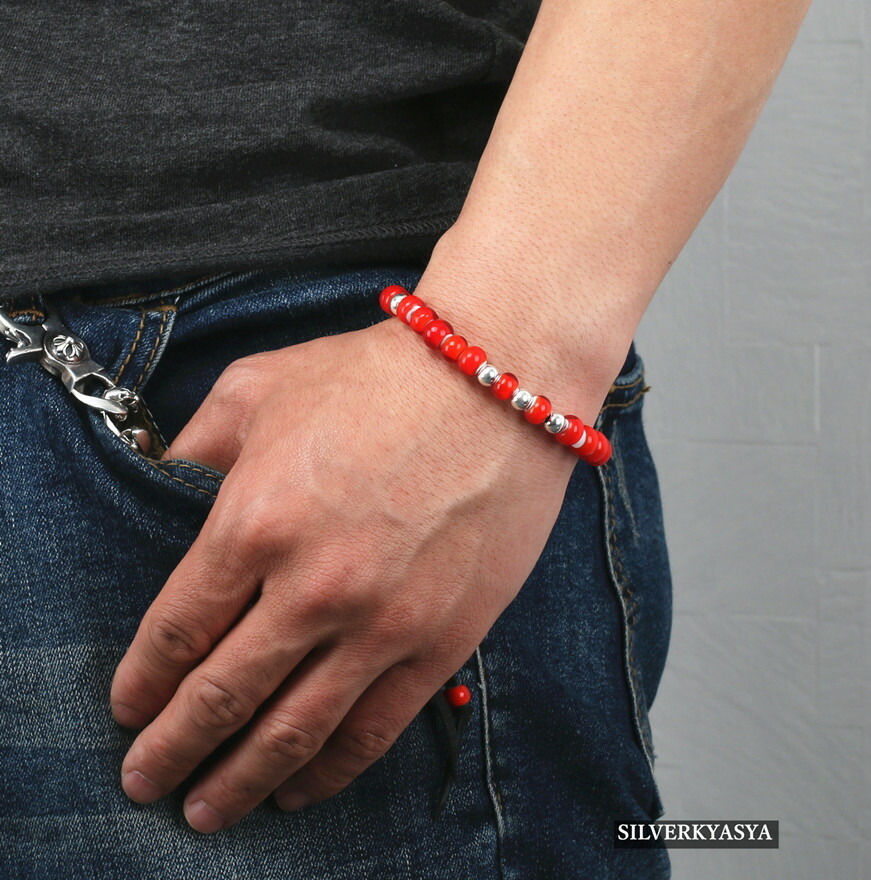 シルバー925 ホワイトハーツ ビーズ ブレスレット メンズ レディース