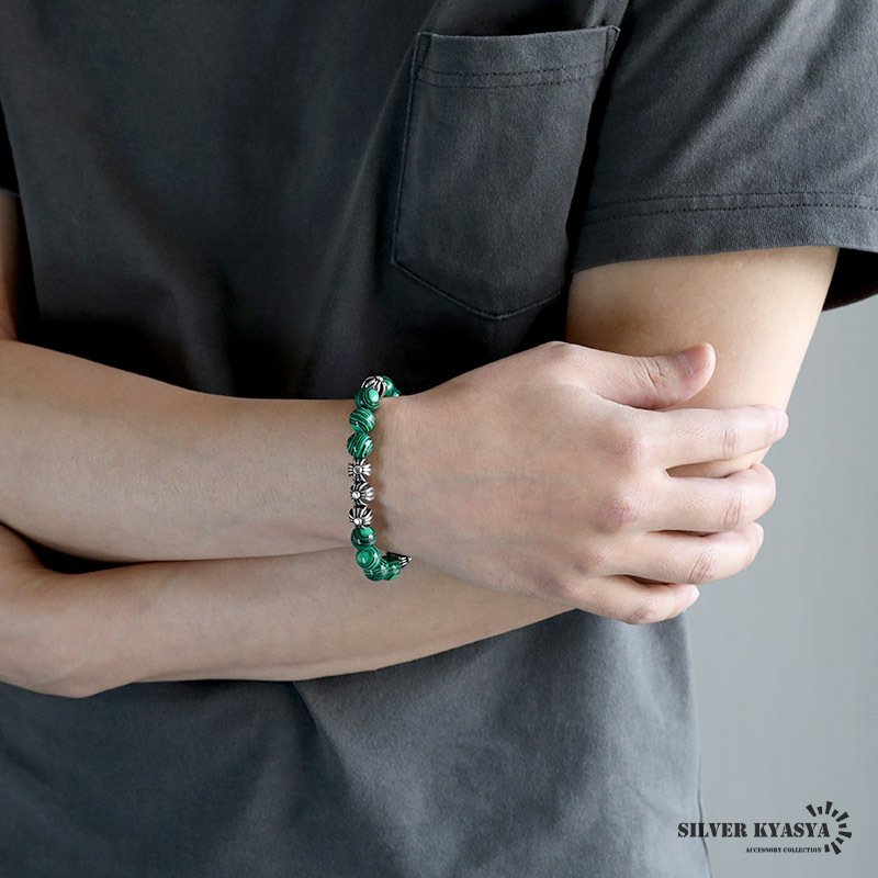 マラカイトブレスレット クロスブレスレット 数珠ブレスレット 十字架