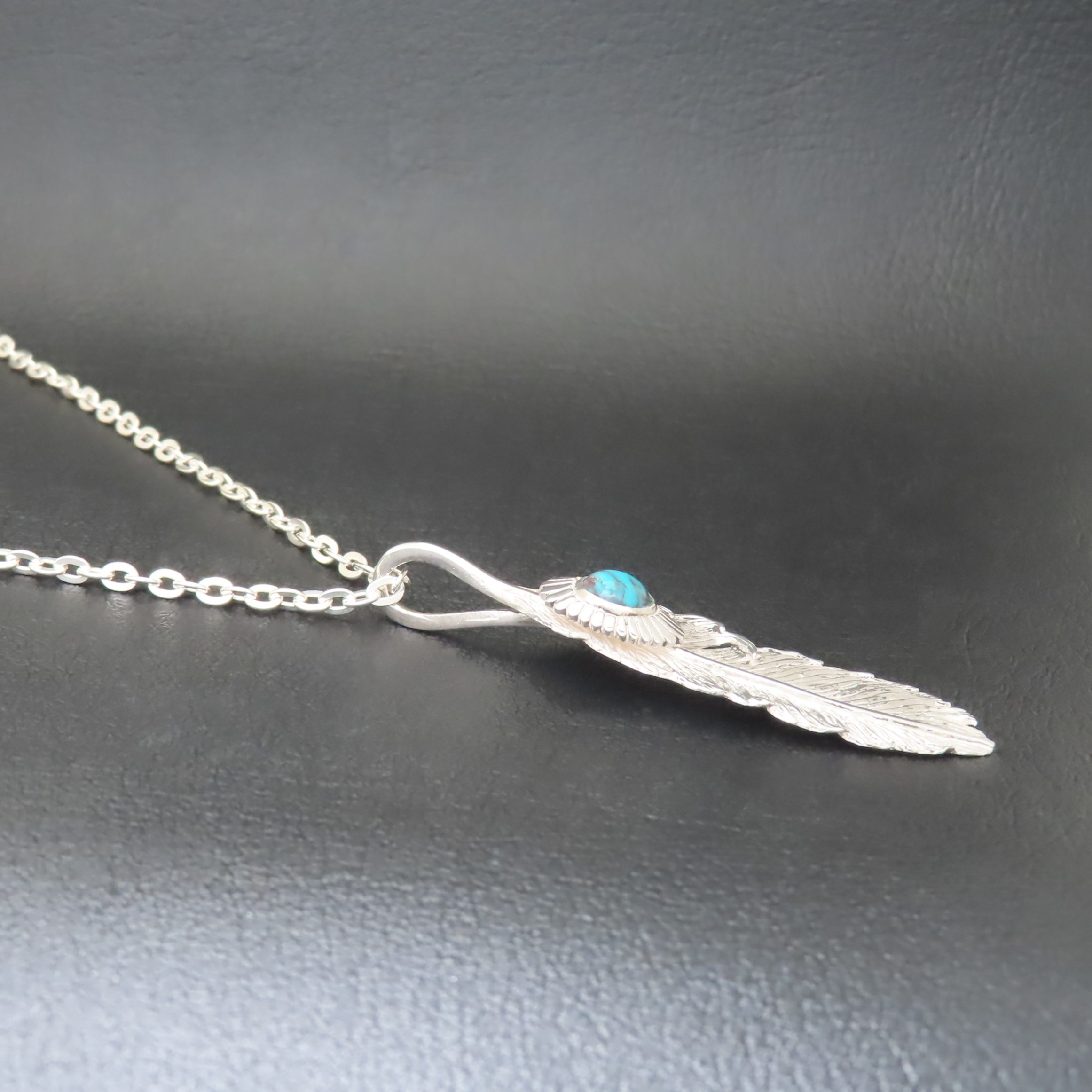 ターコイズフェザーネックレス M シルバー925 【刻印無料】 ターコイズ