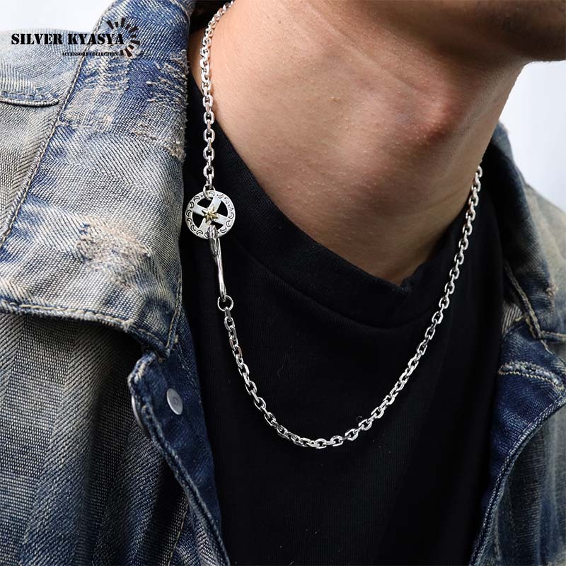 シルバー925 フェザーネックレスチェーン 太陽ホイール イーグルフック