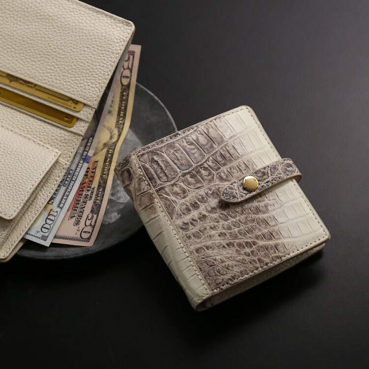 ヒマラヤ クロコダイル メンズ 折り財布 ベルト付き ボックス型 小銭