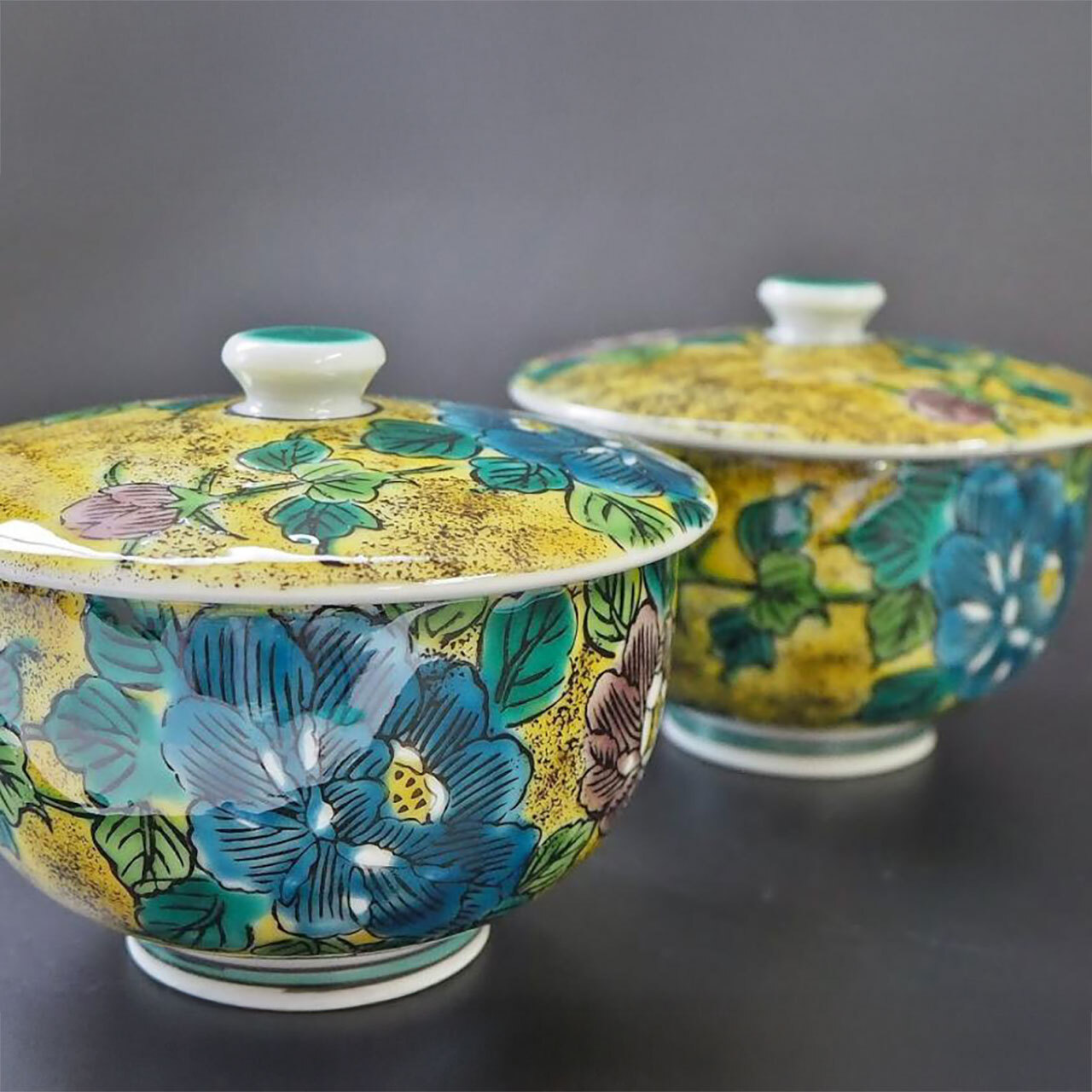 九谷焼 蓋付汲出揃 吉田屋風牡丹 5客セット【辻本商店】 - 【九谷焼結