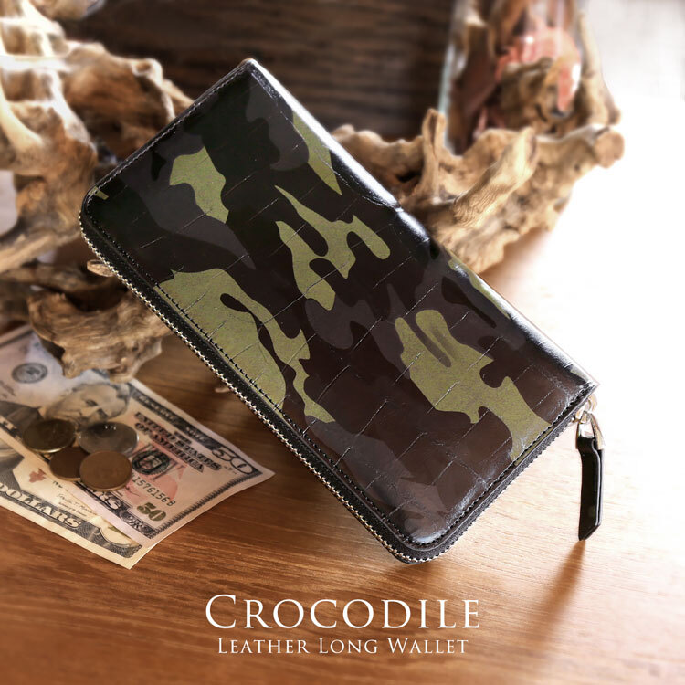クロコダイル ラウンドファスナー 長財布 メンズ 財布 本革 革 マット