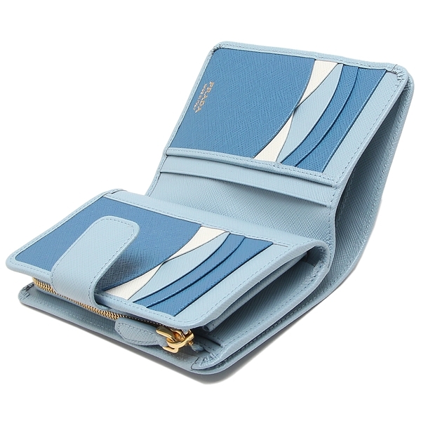 プラダ 二つ折り財布 サフィアーノ マルチカラー ブルー レディース