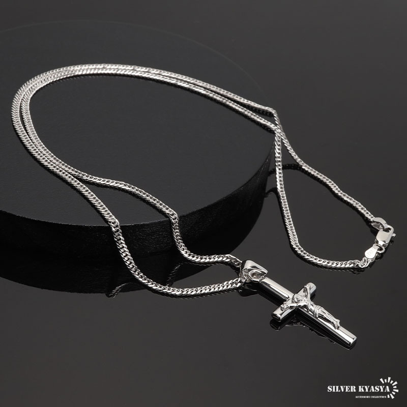 シルバー925 クロスネックレス ペンダント シルバー 6面カットダブル