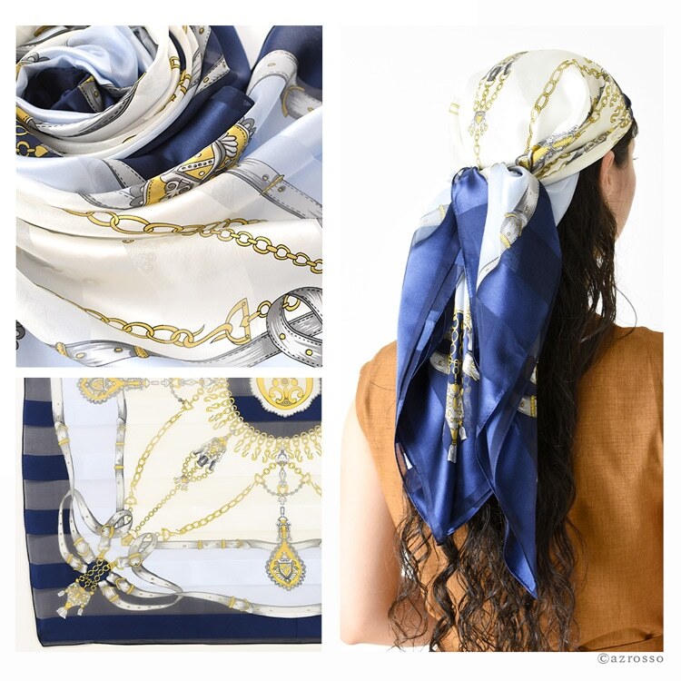 シルク スカーフ 大判 正方形 90 日本製 シルク100% レディース 手綱