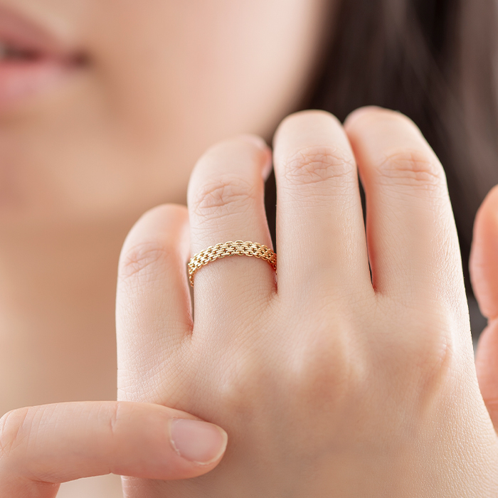イタリー製 K18YG ビスマルク チェーンリング リング 指輪 18金 可愛い