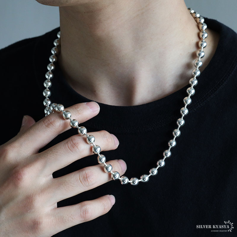 シルバー925 ボールチェーンネックレス 太幅 60cm メタリックチェーン