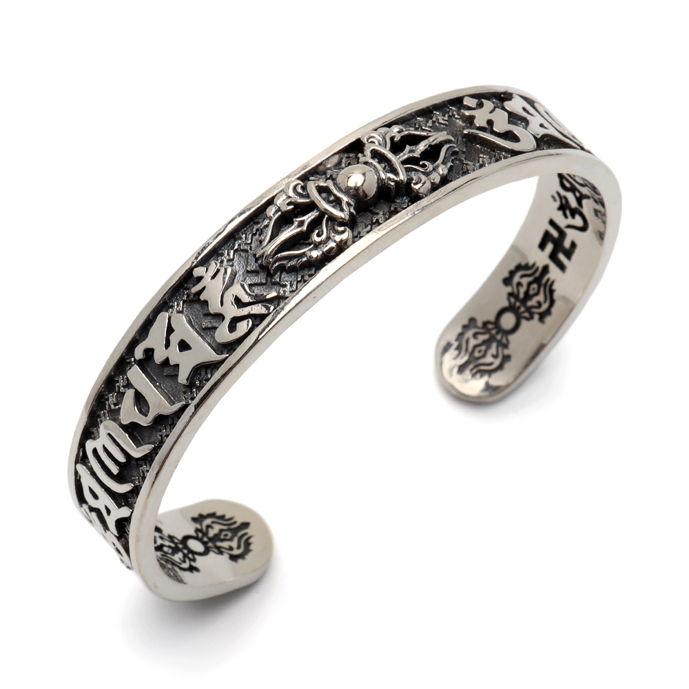 シルバー925 六字真言バングル メンズ 腕輪 三鈷杵 五鈷杵 シルバー