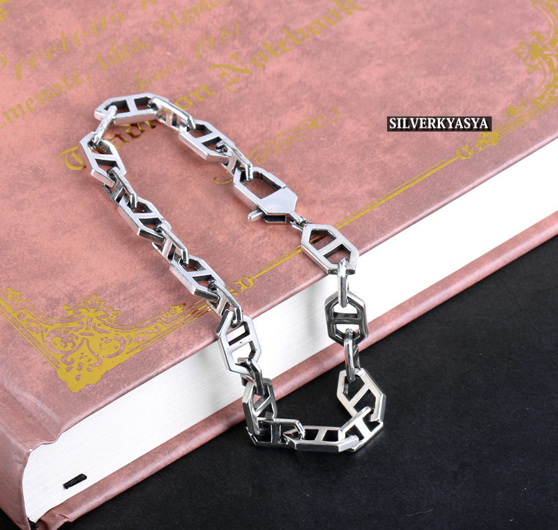 シルバー925 チェーンブレスレット 太幅 バングル 925 銀 シンプル