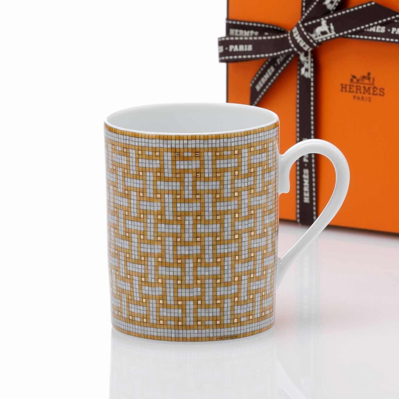 HERMES エルメス モザイクヴァンキャトル マグカップ ゴールド 名入れ