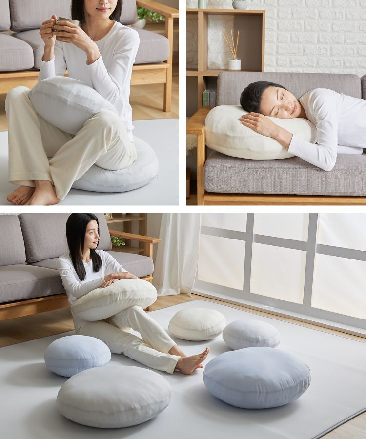 接触冷感 ひんやり 接触冷感モッチリ円形クッション Φ55cm フロア