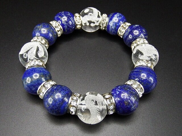 超太天然石約18mm水晶四神手彫り入手困難ラピスラズリ高級ロンデル