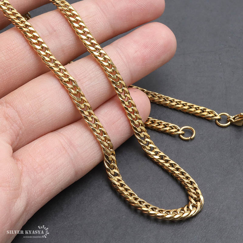 幅5mm ステンレス ダブル喜平チェーンネックレス 6面カット 18k GP IP