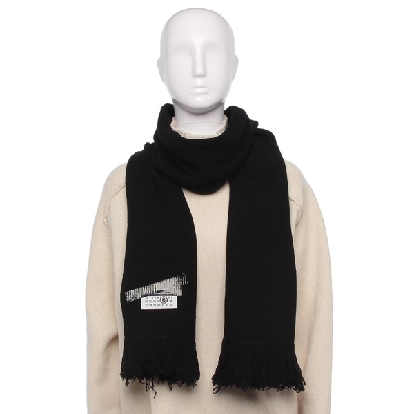 エムエムシックス メゾンマルジェラ マフラー ロゴ フリンジ ブラック