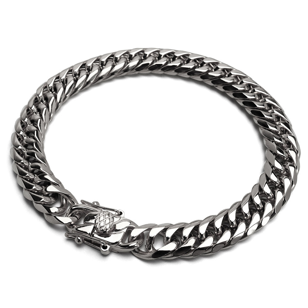 ステンレス製 ダブル喜平ブレスレット シルバー 幅9mm マイアミ