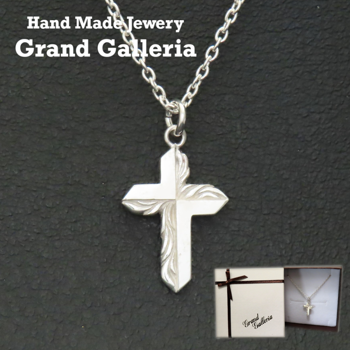 唐草クロスネックレス 白 シルバー925 【刻印無料】 十字架 クロス