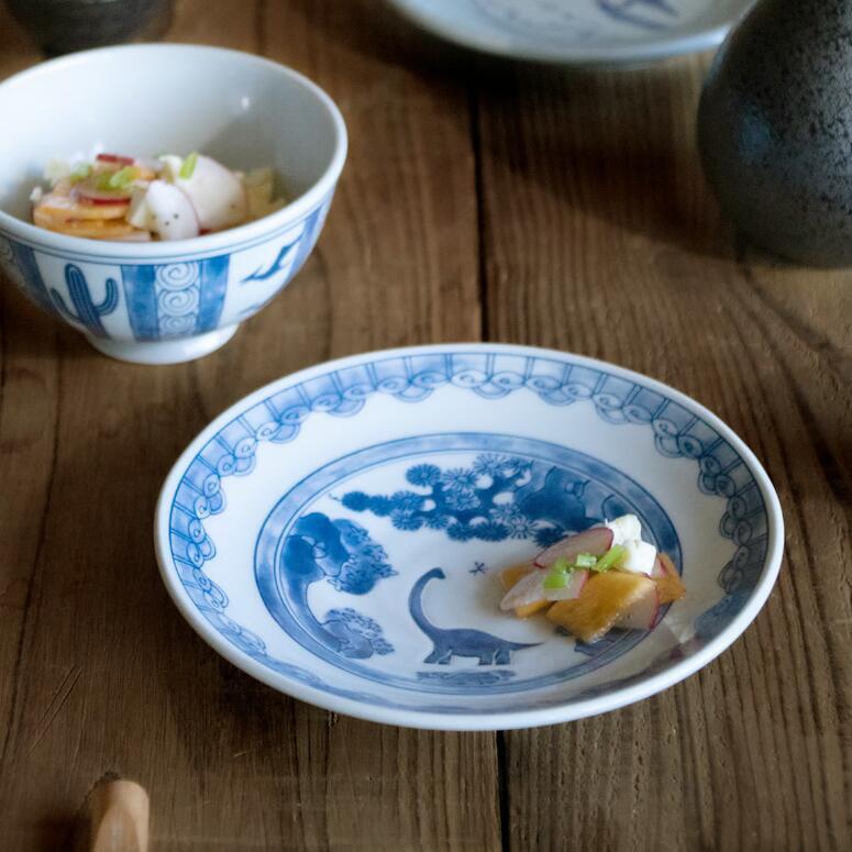 美濃焼 食器 竜山水 銘々皿 16×3cm 江戸っ子 恐竜 お皿 プレート