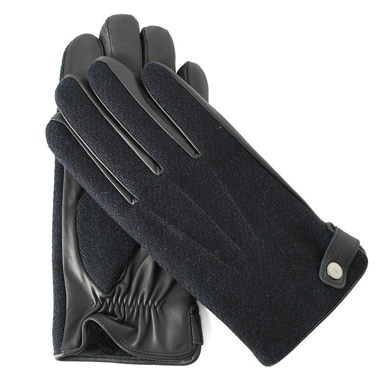 ハリスツイード 手袋 メンズ スマホ対応 レザー 革 日本製 ブランド