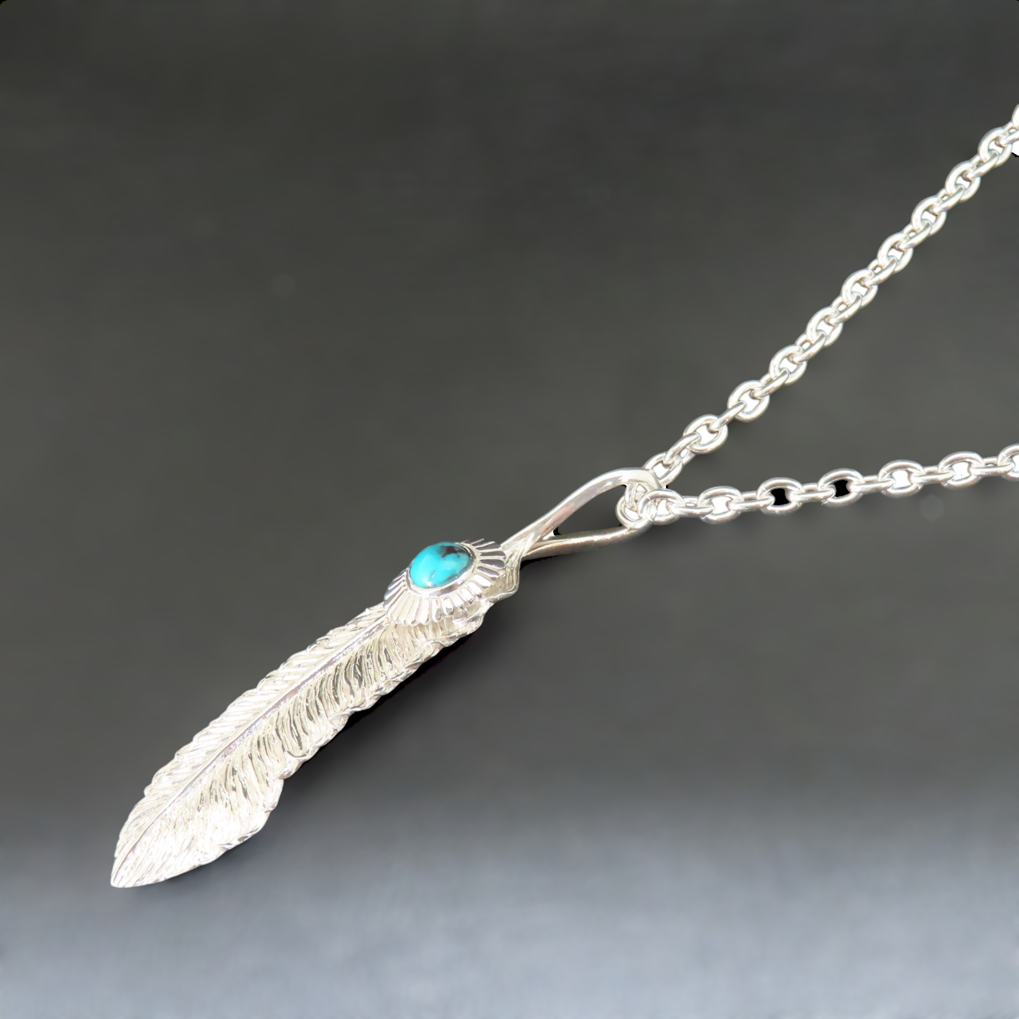 ターコイズフェザーネックレス L シルバー925 【刻印無料】 ターコイズ