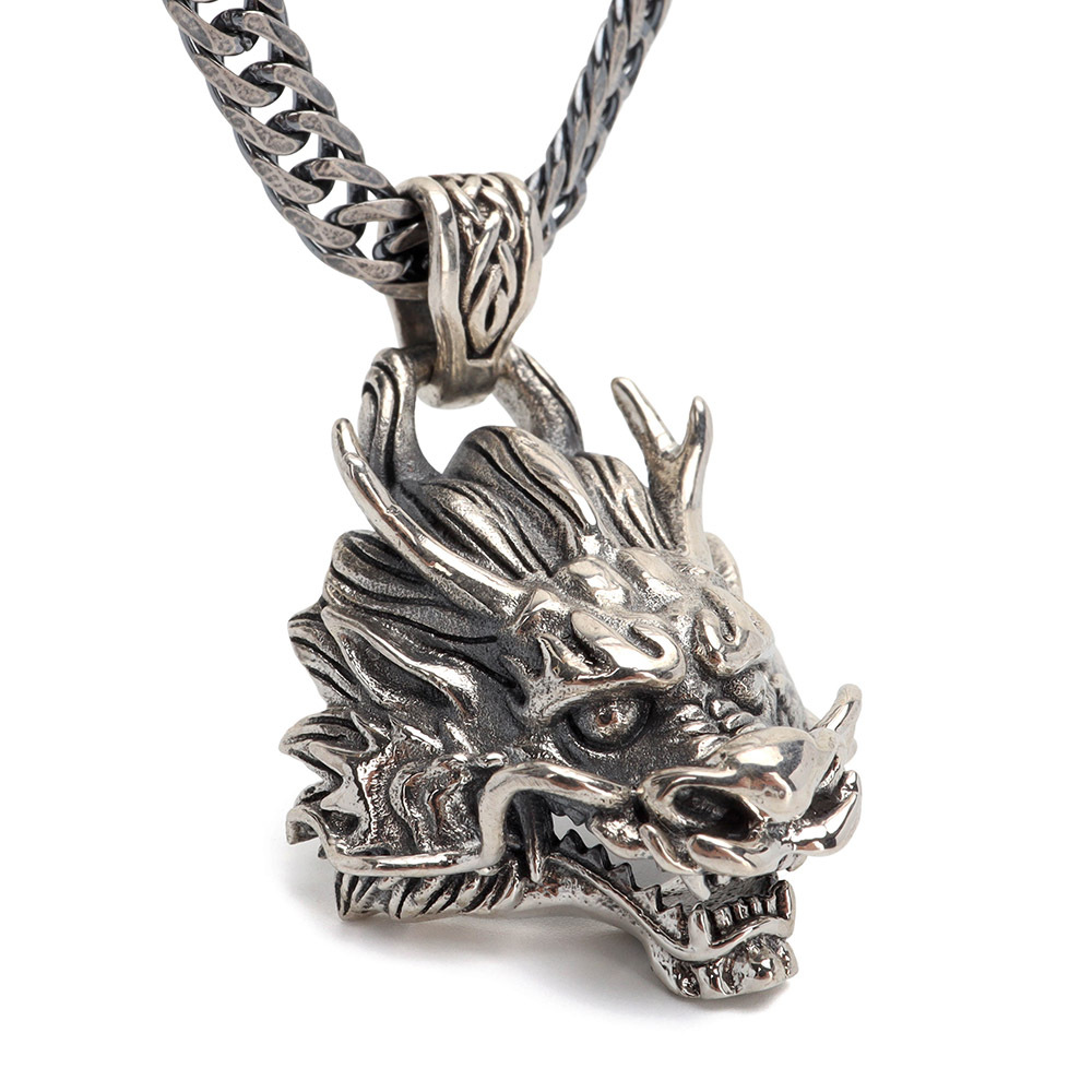 シルバー925 ドラゴンヘッドネックレス 龍 ペンダント ネックレス