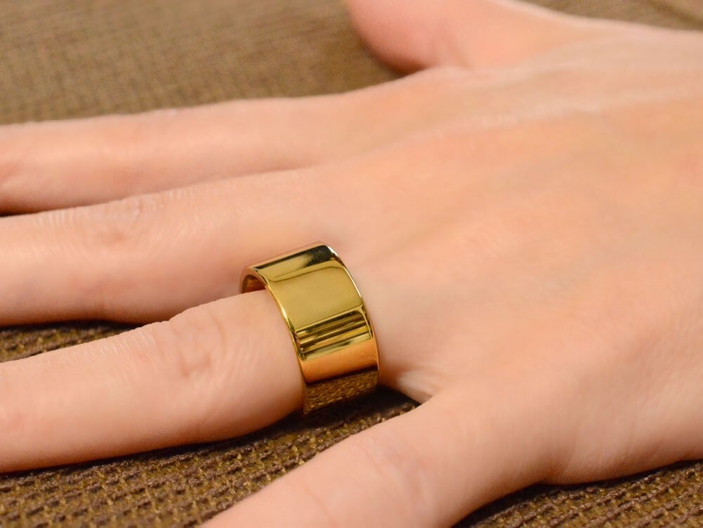 18金 平打ちリング メンズ 指輪 幅広 10ミリ幅 イエローゴールドk18