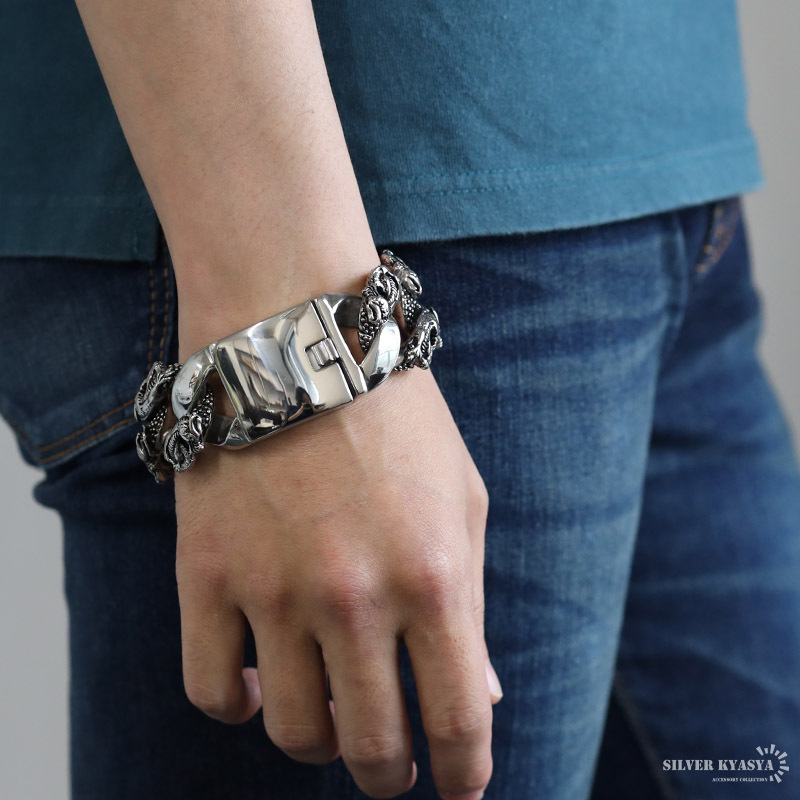 超重厚 極太ブレスレット 幅34mm メンズブレスレット シルバー 存在感