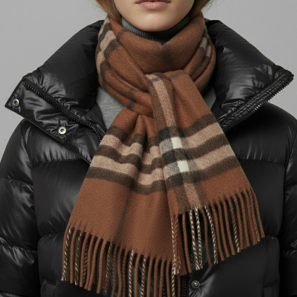 バーバリー マフラー フリンジ バーバリーチェック ブラウン オレンジ