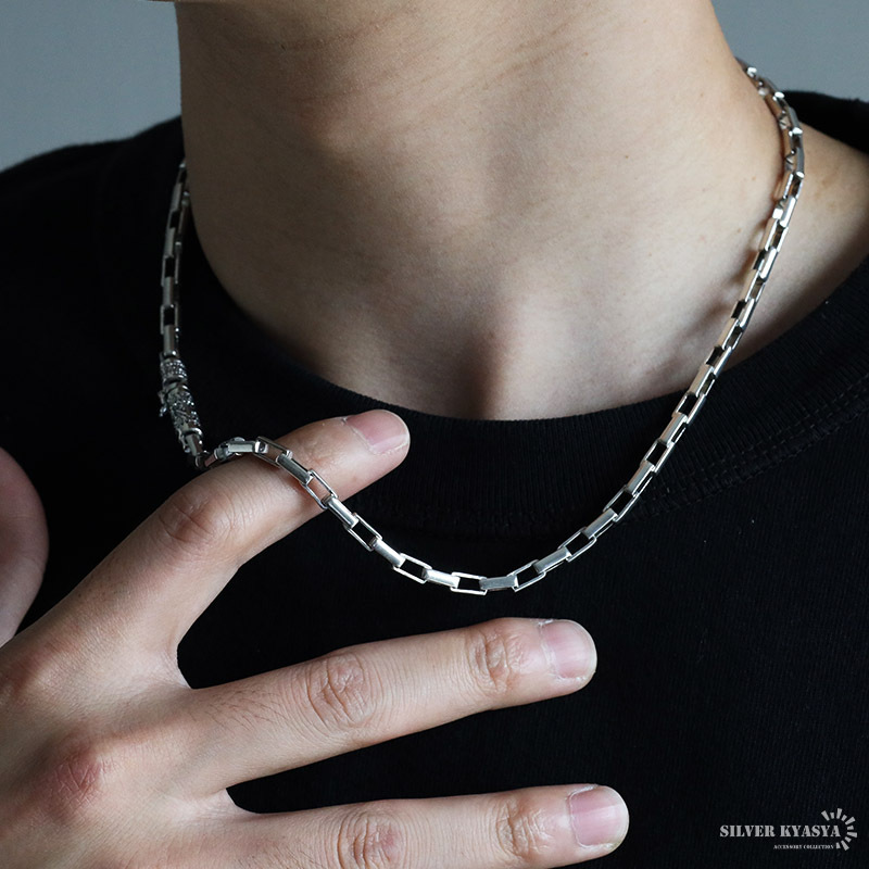 シルバー925 ボックスチェーンネックレス 50cm 長小豆チェーン 六字