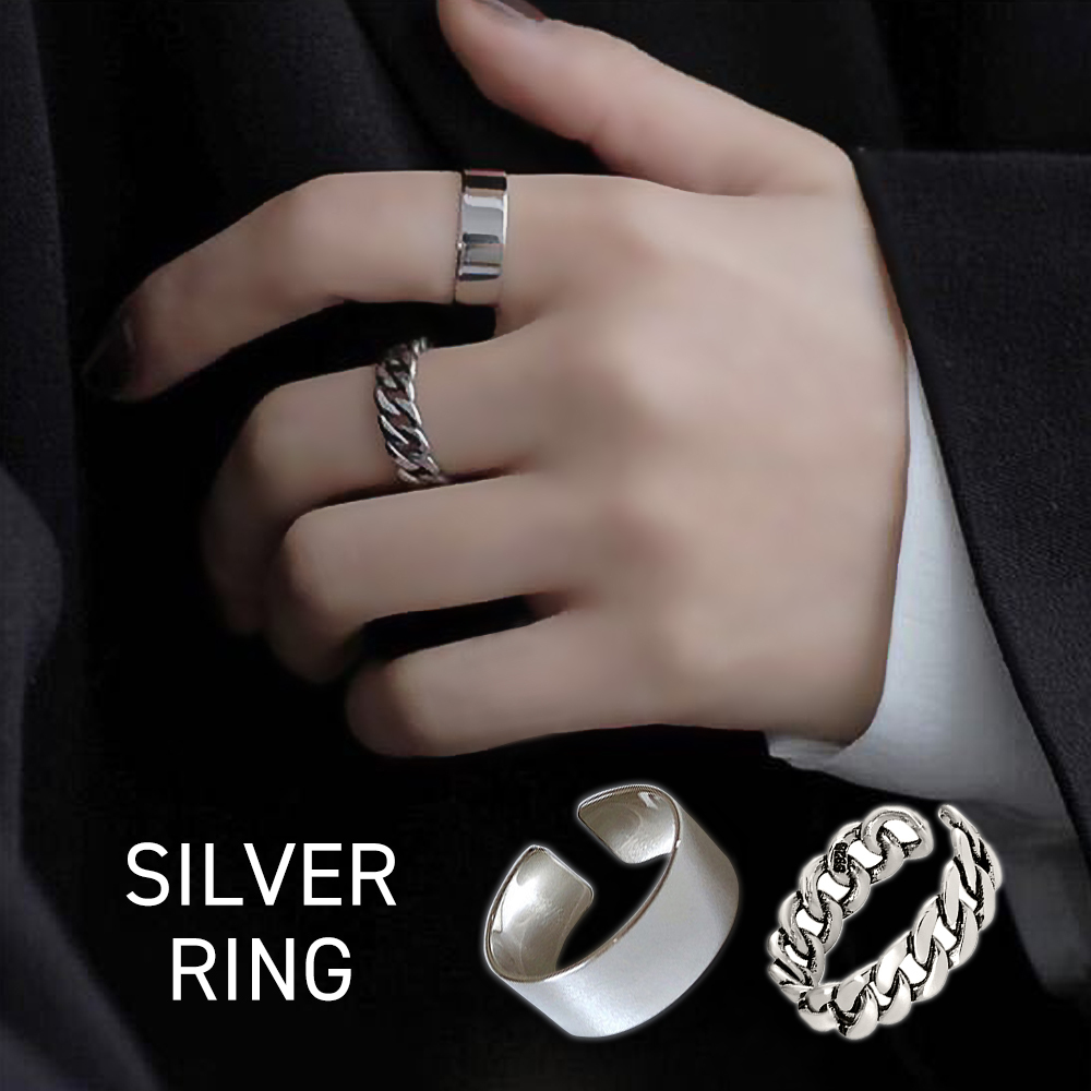 シルバーリング 全2種 ワイドリング チェーンリング デザイン リング