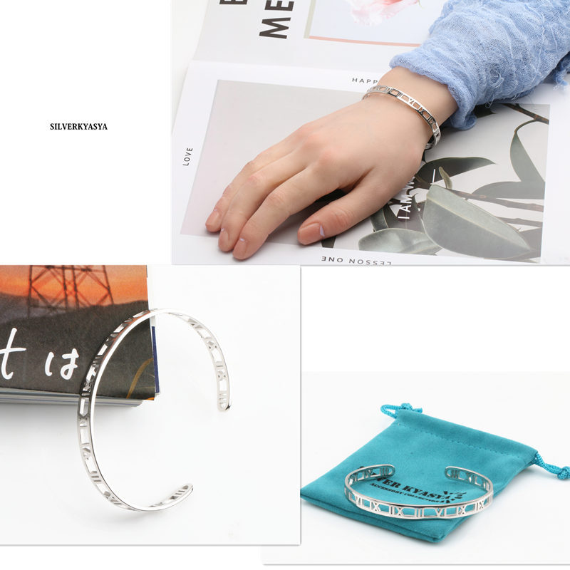 シルバー925 バングル シンプル ブレスレット 925 銀 ローマ字