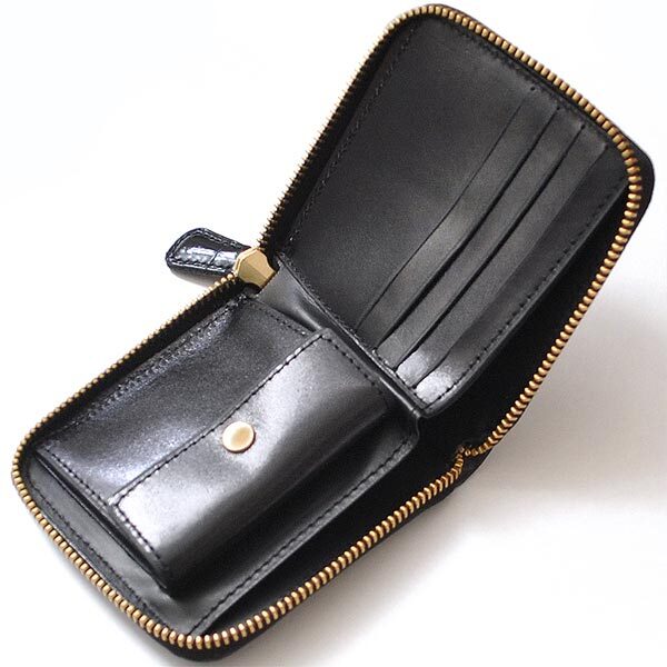 二つ折り財布 ラウンドファスナー メンズ クロコダイル 本革 ワニ 鰐