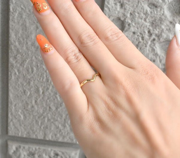 18金 指輪 ピンキーリング リング レディース シンプル V字 18k