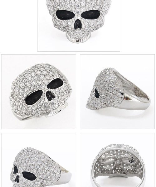 シルバー925 スカルリング キュービックジルコニア sv925 ドクロ 髑髏