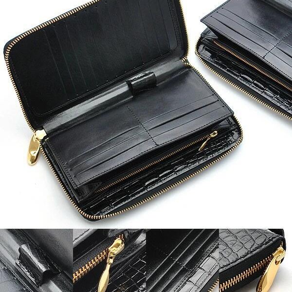 クロコダイル 長財布 メンズ 日本製 ラウンドファスナー ロング