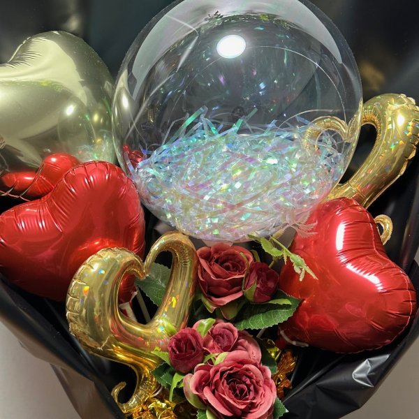 大人カラーバルーンバンチ 花束 バルーンと造花 ネイビー バルーン