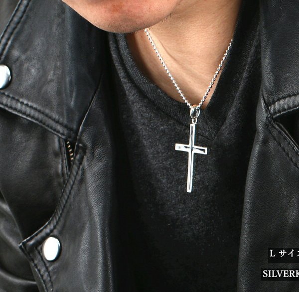 シルバー925 クロスネックレス シンプル 黒 十字架 ブラック クロス