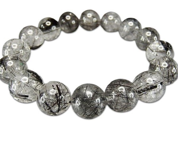 大玉針多めブラックルチルクォーツ約13.5mm天然石数珠ブレスレット仕事