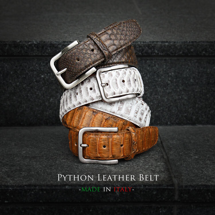 イタリア製 かっこいい パイソン レザー ベルト メンズ 40mm 本革 蛇革